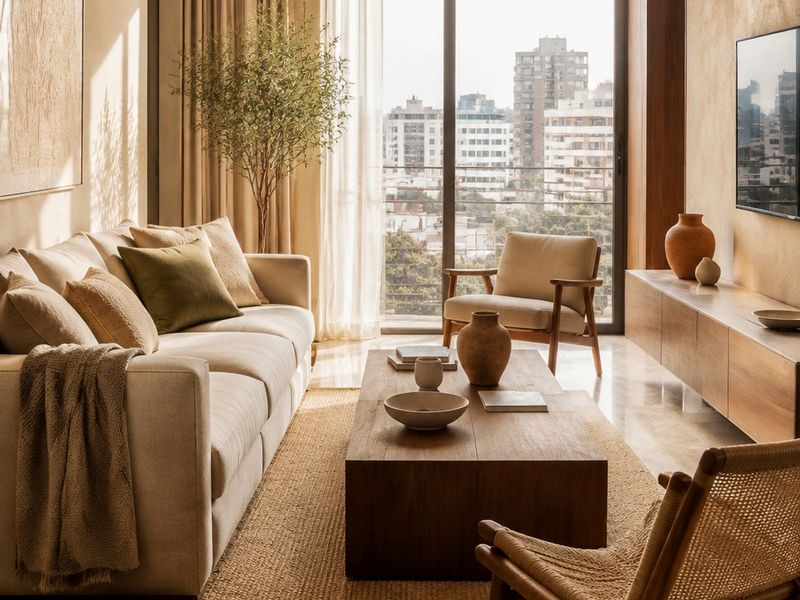 City-view living: Warm neutrals with a skyline outlook.